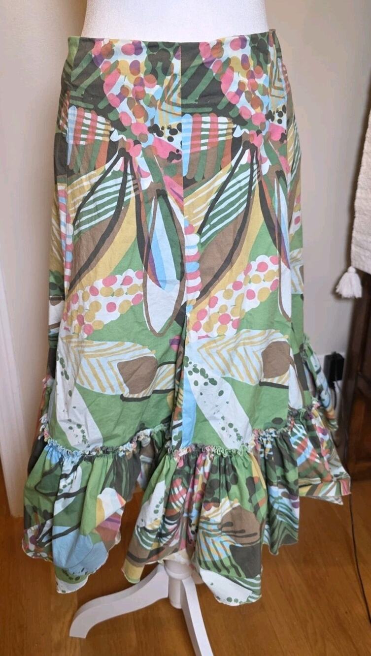 Anthropologie Fei Harlequin Boho Carnival Mod Floral Ruffle Hem Flounce Skirt 4